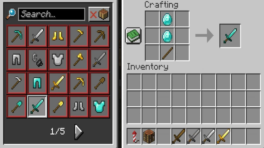 Diamond sword crafting recipe