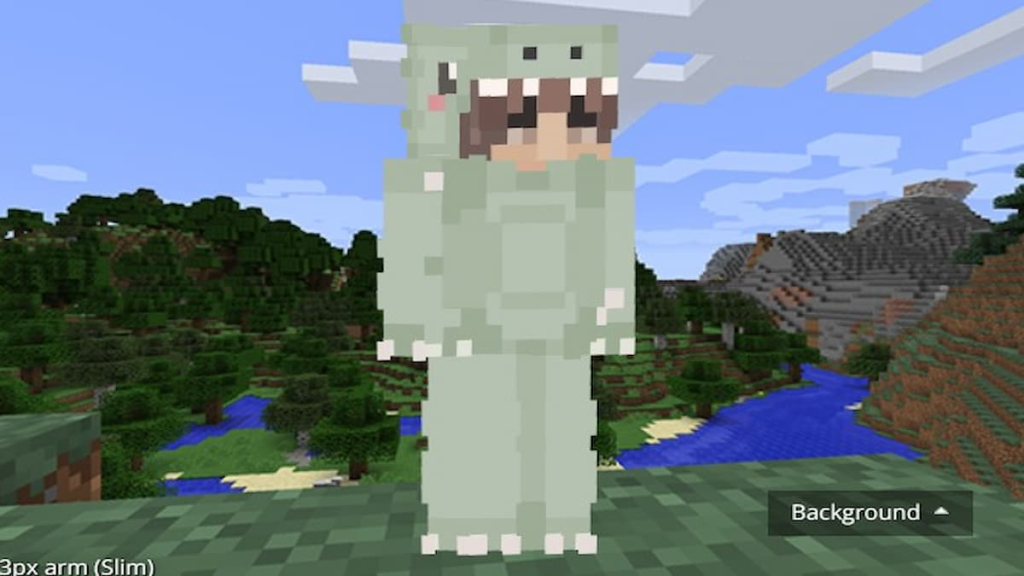 Minecraft Skin by Azpox of a boy in a muted green dinosaur onesie.