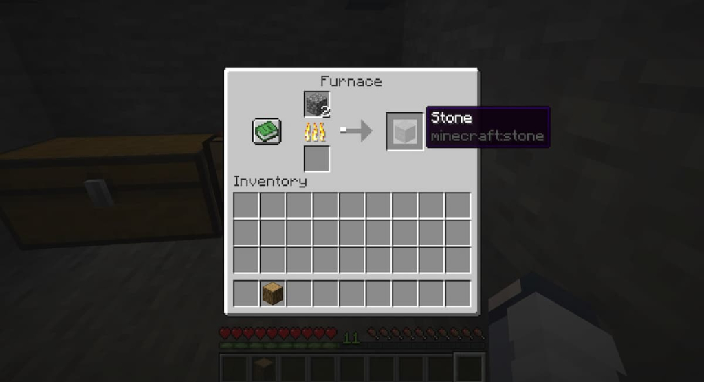 Smelting cobblestone to create stone blocks.