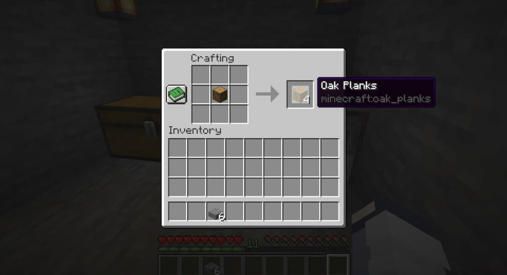 The crafting recipe for wooden planks.