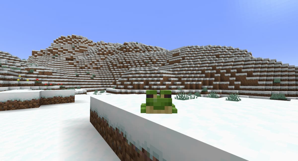 A green Cold Frog in a Snowy Plains biome.