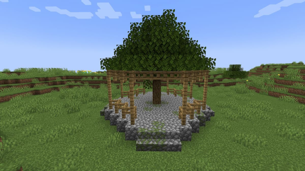 Completed Gazebo using a single layer of oak leaves and random placement.