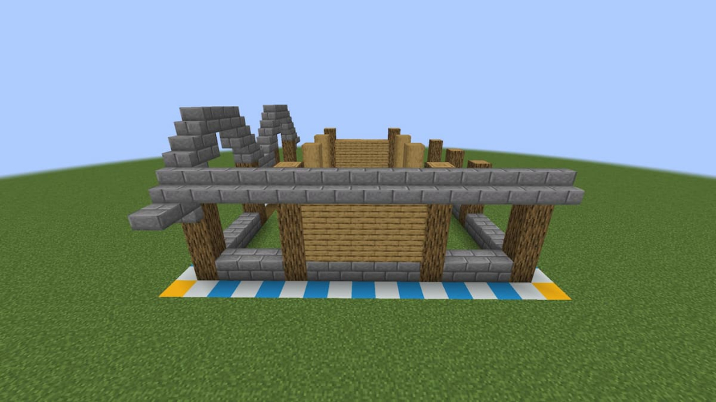 Step 16 of the Minecraft horse stable's roof.