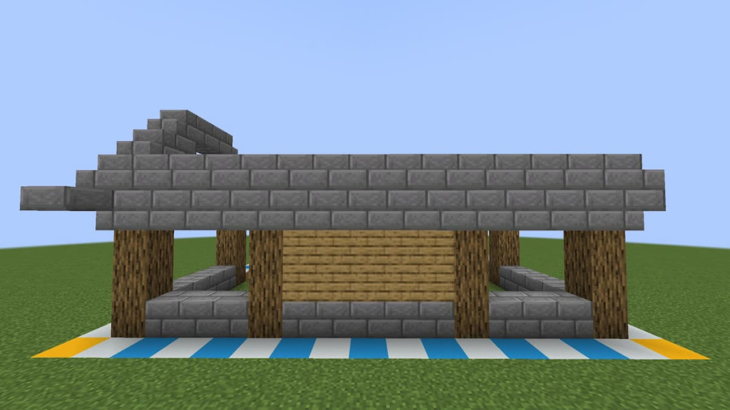 Step 18 of the Minecraft horse stable's roof.