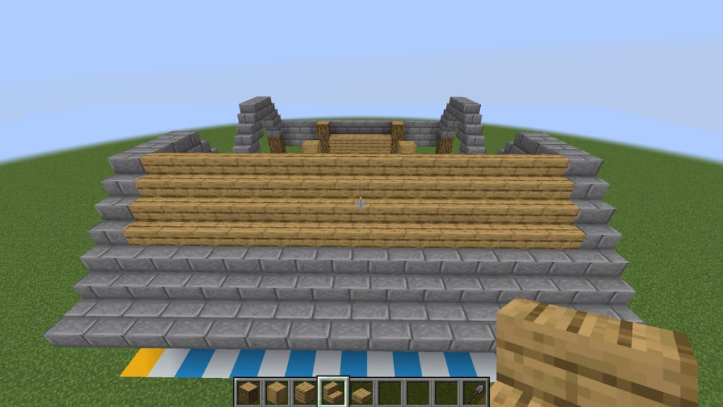 Step 23 of the Minecraft horse stable's roof.