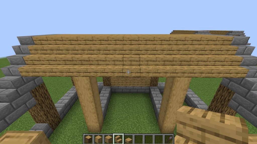 Step 25 of the Minecraft horse stable's roof.