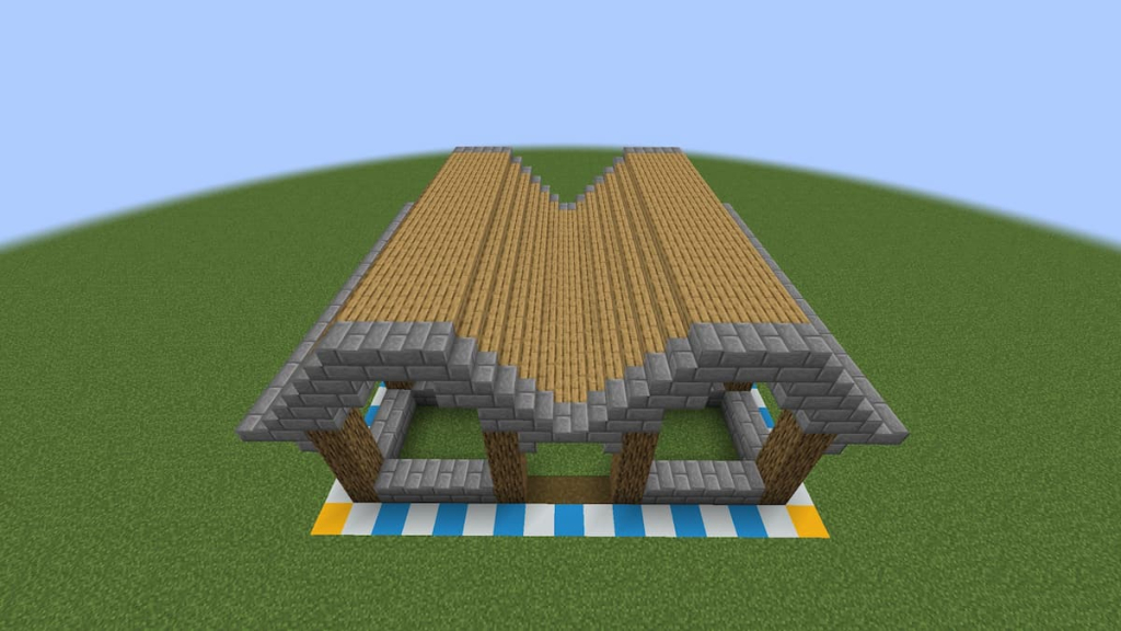 Step 28 of the Minecraft horse stable's roof.