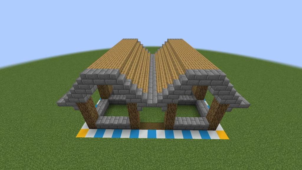 Step 29 of the Minecraft horse stable's roof.